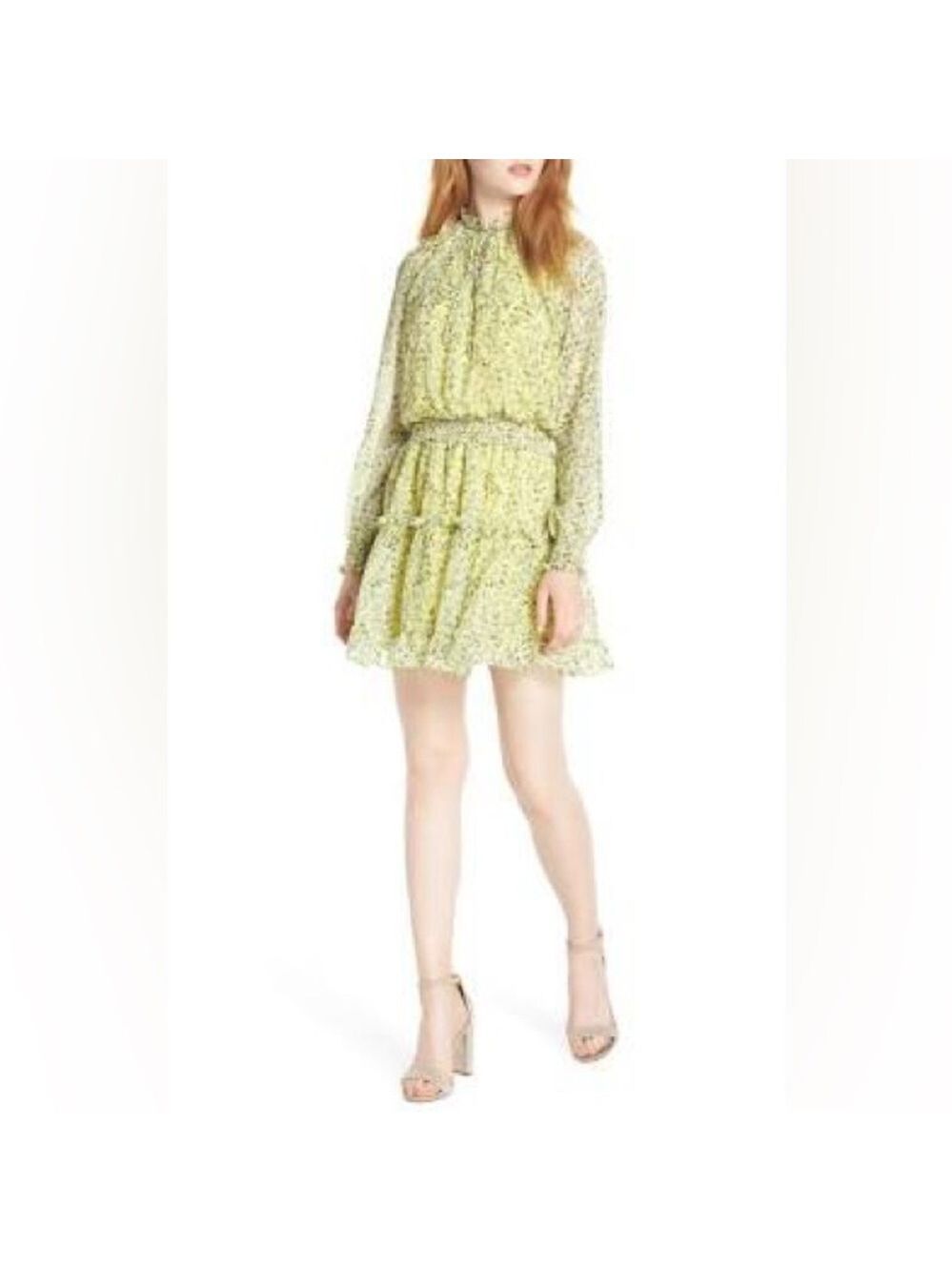 NSR Floral Ruffle Mini Dress | EMMA Yellow Green Medium